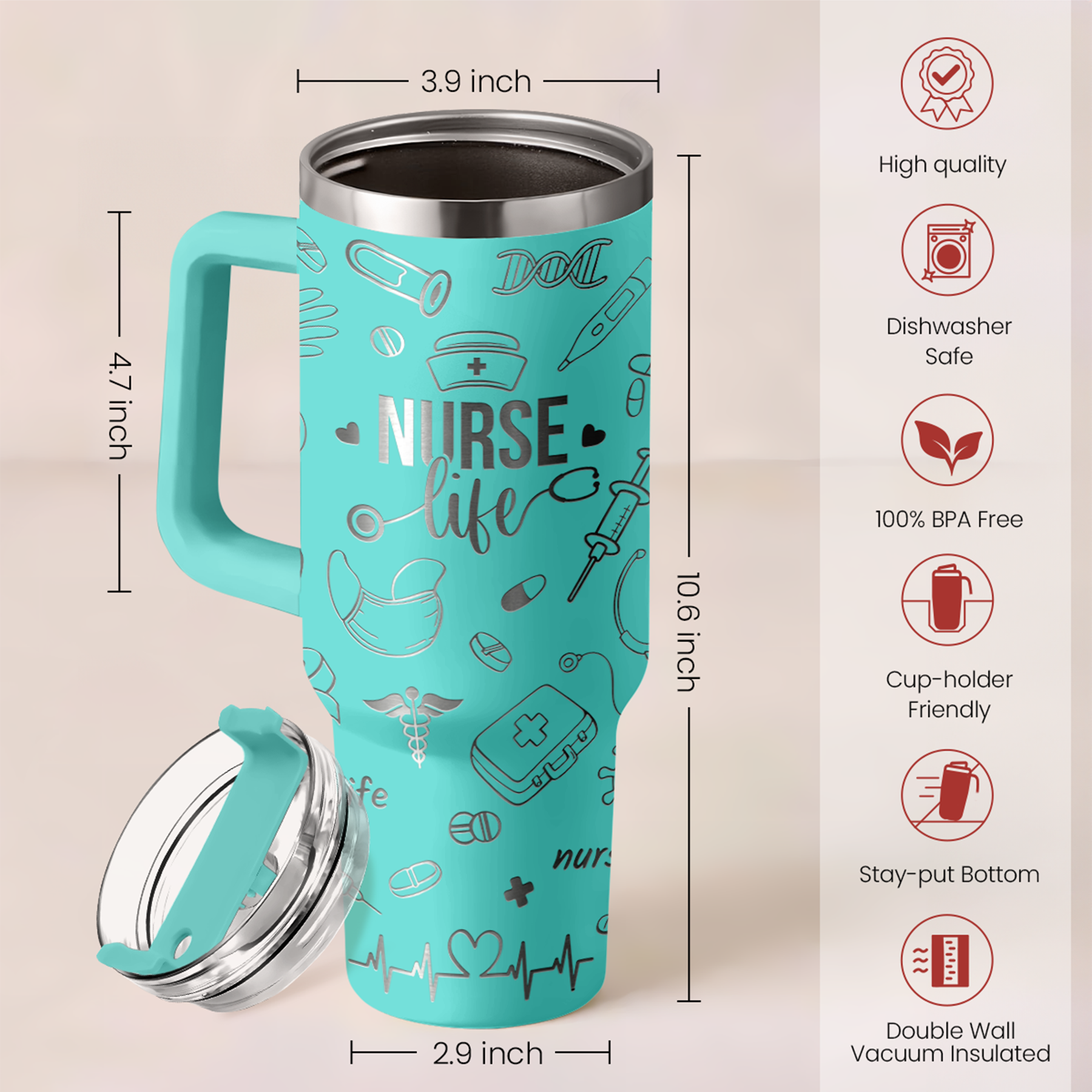 Nurse Gifts for Women, Nurse Tumbler with Handle 40oz Stainless Steel Coffee Cup with Straw Lid, Nursing Gift for Female Nurses, Nurse Appreciation Gift for Graduation Christmas Birthday Nurse Week