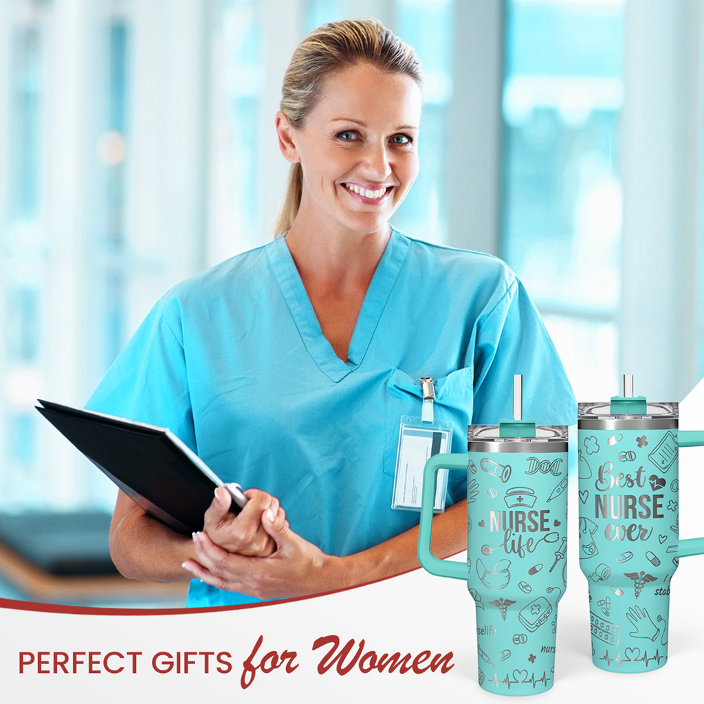 Nurse Gifts for Women, Nurse Tumbler with Handle 40oz Stainless Steel Coffee Cup with Straw Lid, Nursing Gift for Female Nurses, Nurse Appreciation Gift for Graduation Christmas Birthday Nurse Week