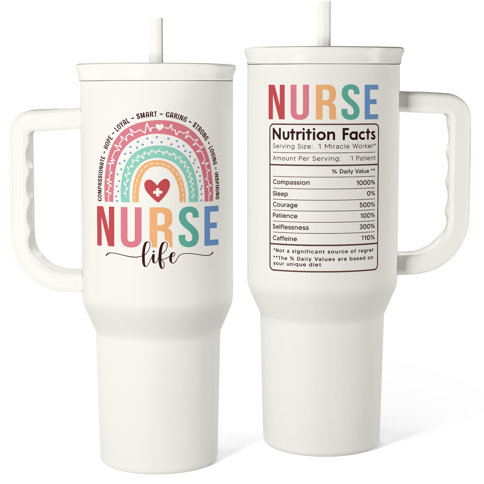 Nurse Tumbler with Handle 40oz, Stainless Steel Tumblers Coffee Travel Mug Cups with Straw, Nurse Appreciation Gifts for Women Female Nurses, Nursing Gift for Birthday Christmas Nurse Week