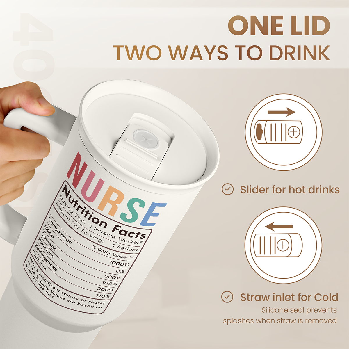 Nurse Tumbler with Handle 40oz, Stainless Steel Tumblers Coffee Travel Mug Cups with Straw, Nurse Appreciation Gifts for Women Female Nurses, Nursing Gift for Birthday Christmas Nurse Week