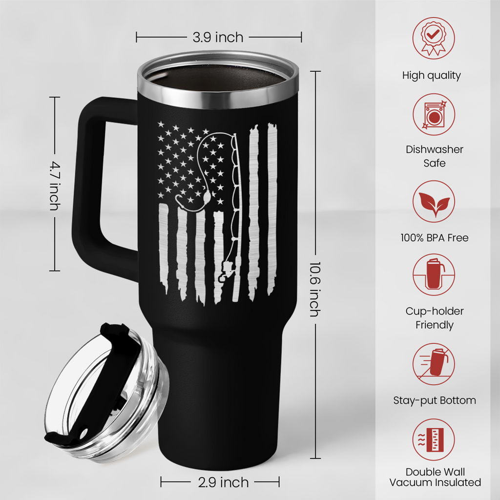 Fishing Tumbler with Handle 40oz, Fishing Gifts for Grandpa Dad Husband, Fish Cup Tumblers with Lid & Straw, Fisherman Gifts for Men, Fishing Gift for Christmas Birthdayc