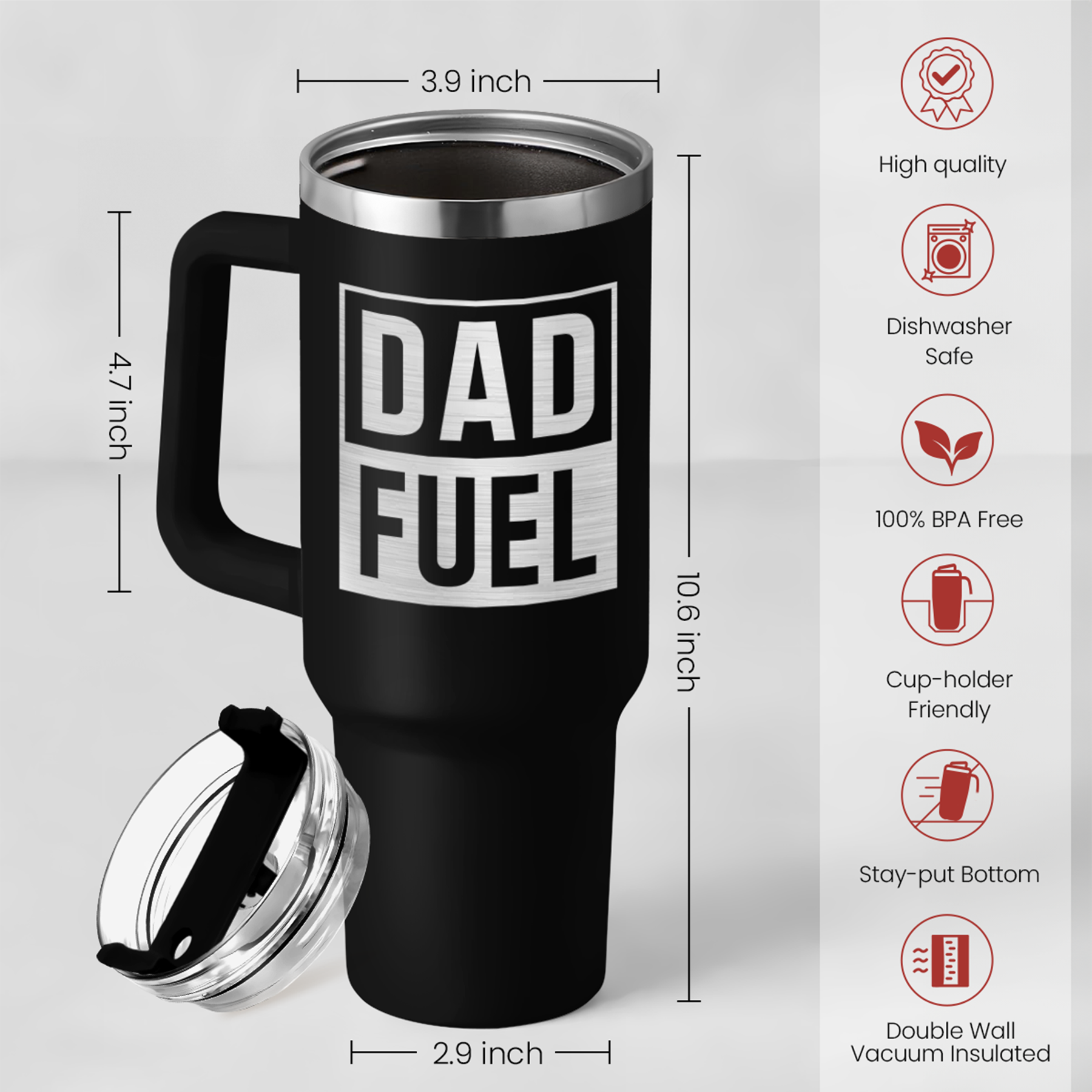 Dad Gifts from Daughter Son, Dad Fuel Tumbler with Handle 40oz, Stainless Steel Insulated Cup Gift Set with Lid & Straw, Coffee Tumblers for Dads Father's Day Birthday Christmas