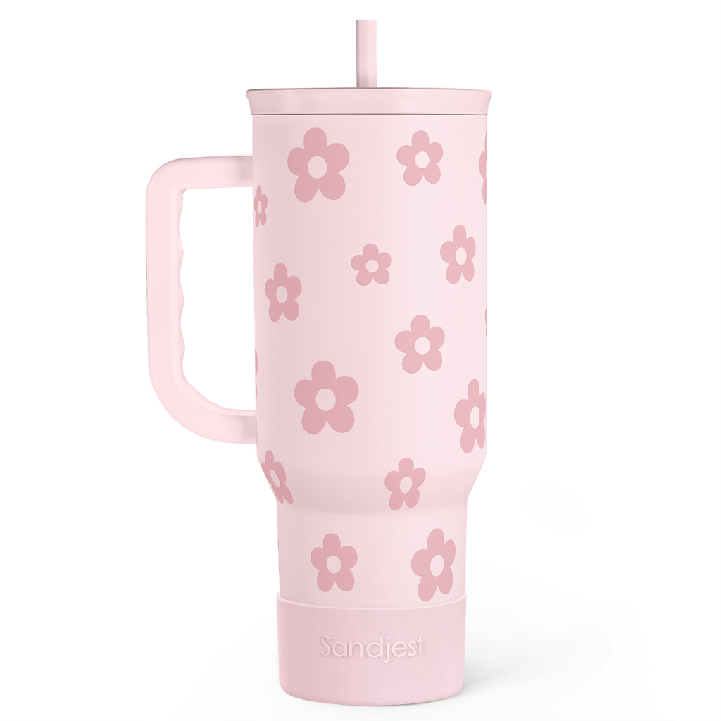 Floral Tumbler with Handle and Straw 40oz Stainless Sleel Slider Tumbler Travel Coffee Mug for Women - Gift Idea for Birthday Christmas