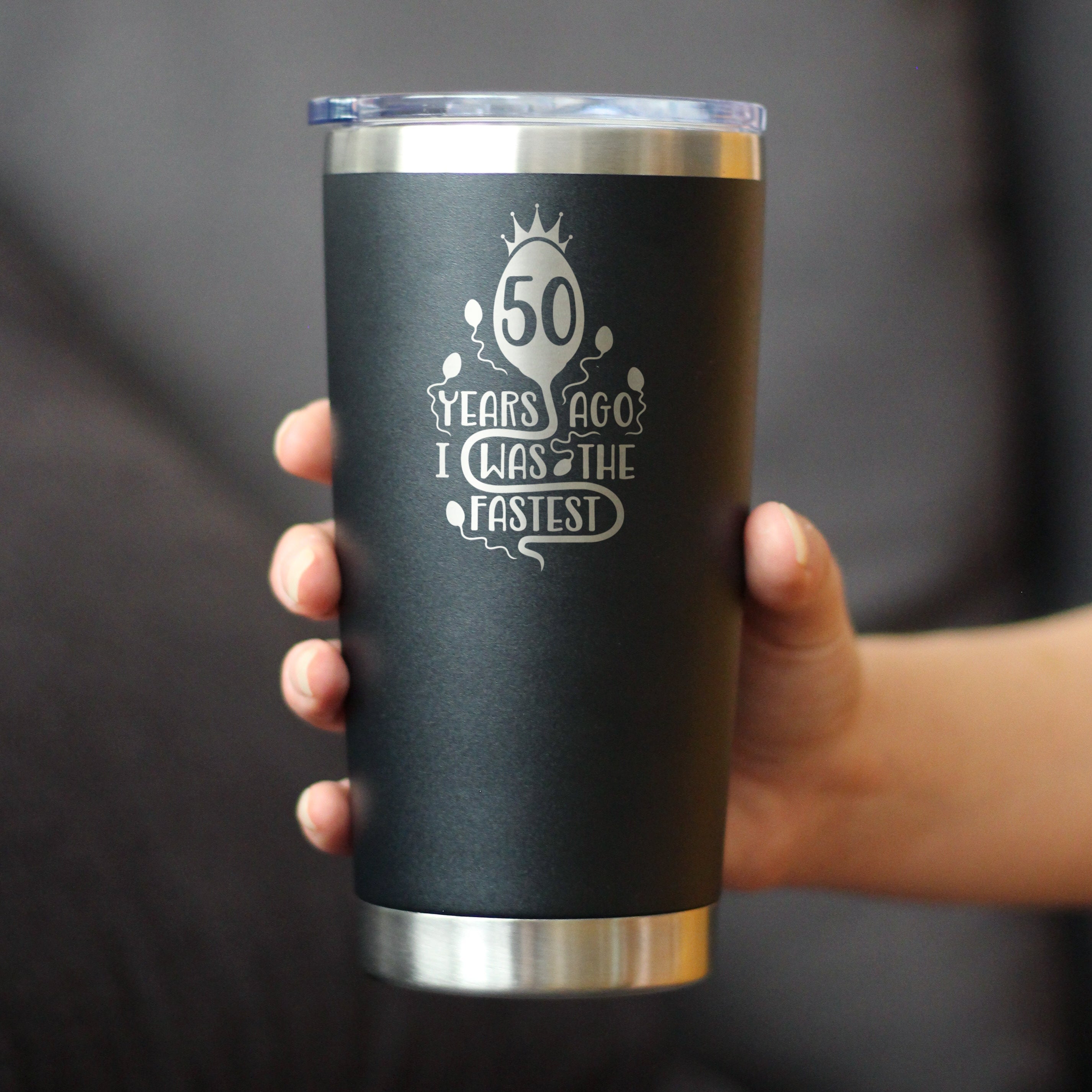 50 Years Ago I Was the Fastest - Insulated Coffee Tumbler Cup with Sliding Lid - Stainless Steel Insulated Mug - Funny 50th Birthday Gifts for Women and Men Turning 50