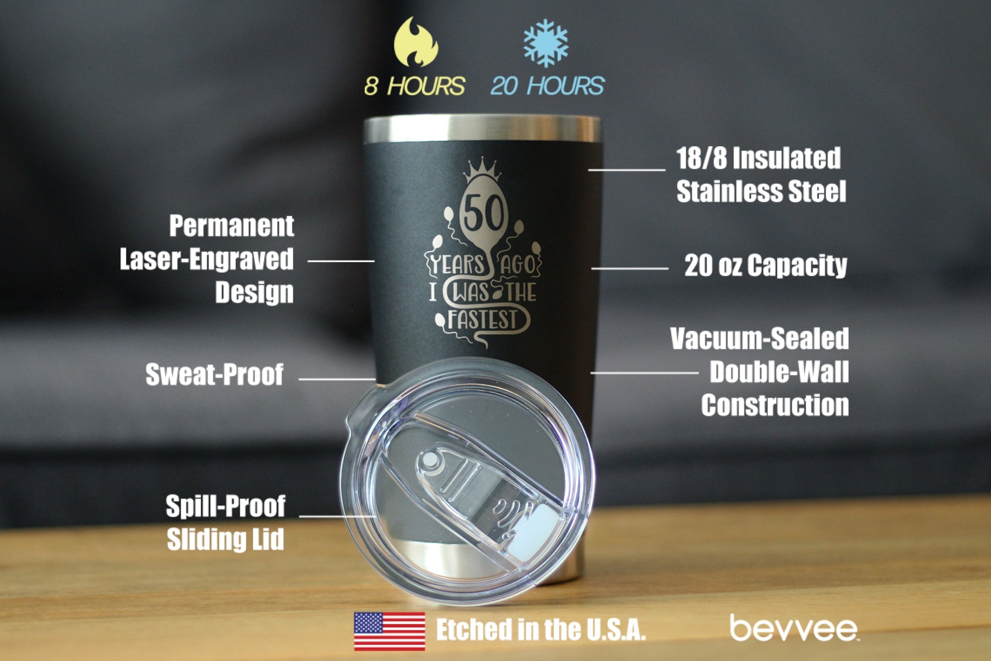50 Years Ago I Was the Fastest - Insulated Coffee Tumbler Cup with Sliding Lid - Stainless Steel Insulated Mug - Funny 50th Birthday Gifts for Women and Men Turning 50