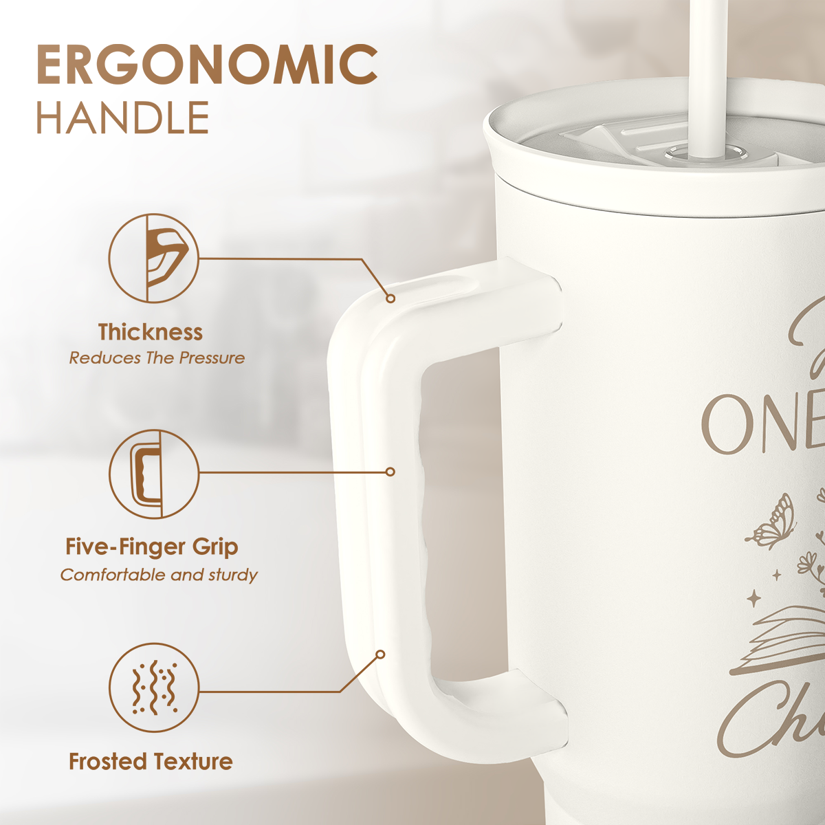 Book Lover Gifts for Women, Just One More Chapter Tumbler with Handle, Stainless Steel Insulated Coffee Travel Mug Cup, Gifts for Women Girls Bookworm on Christmas Birthday, 40oz