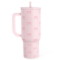 Gift for Women Girls - Coquette Bow Stainless Steel Tumbler with Handle, Travel Coffee Mug - Gifts for Birthday Christmas, 40oz